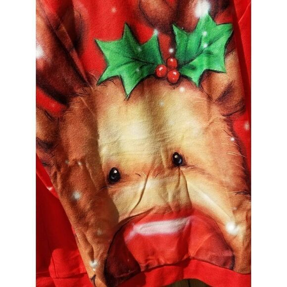 Ugly Sweater Sweatshirt Red Christmas Winter Reindeer Red 2XL - Picture 3 of 5